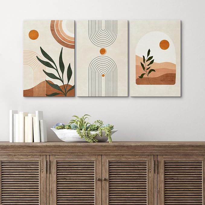 wall26 Canvas Print Wall Art Set Boho Mid-Century Geometric Desert Plant Sun Nature Abstract Illustrations Modern Art Bohemian Decorative for Living Room, Bedroom, Office - 16"x24" x 3