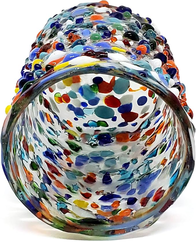 Confetti Rocks 8 oz DOF Glasses (set of 6) Mexican Handmade Multicolor Glassware, Recycled Glass, Lead-free, Toxin-Free (DOF Rocks)