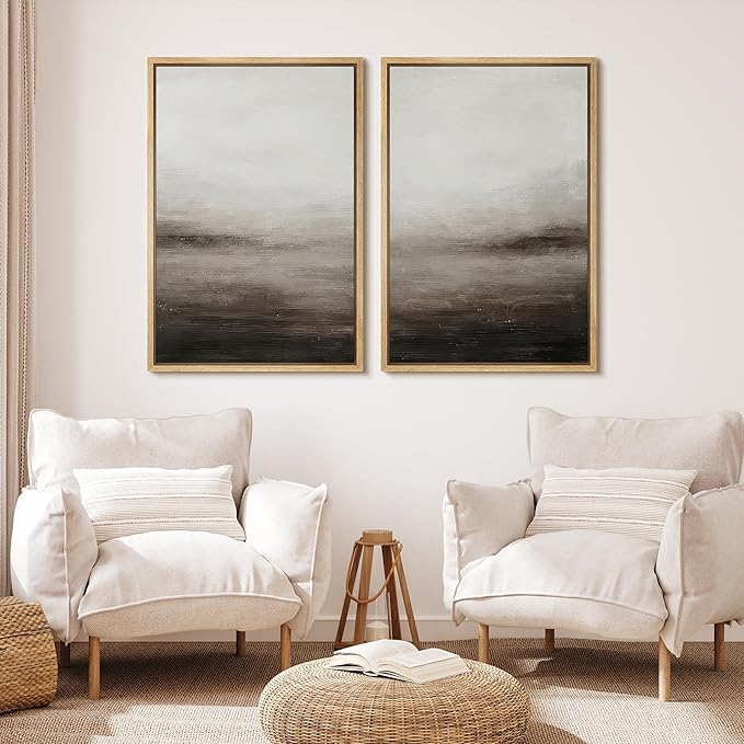 MUDECOR Framed Canvas Print Wall Art Neutral Abstract Modern Minimalist Landscape in Beige and Gray Illustrations Modern Art Decorative Bohemian for Living Room, Bedroom, Office - 24"x36"x2 Natural