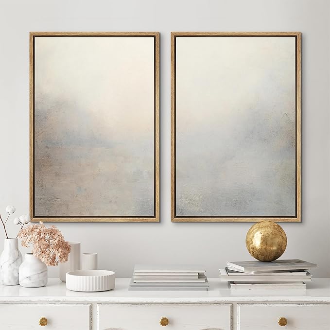 MUDECOR Framed Canvas Print Wall Art Soft Gradient Abstract Misty Landscape Illustrations Modern Art Decorative Bohemian Colorful Chic for Living Room, Bedroom, Office - 24"x36"x2 Natural