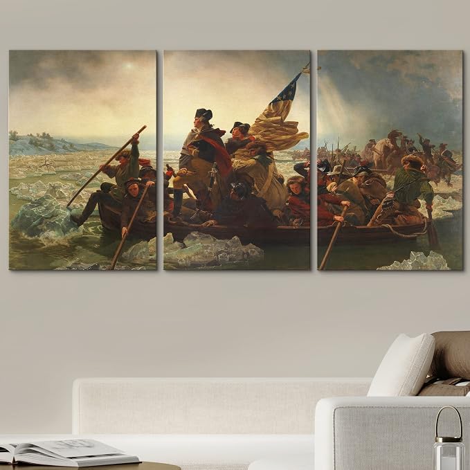 wall26 Canvas Print Wall Art Set Washington Crossing The Delaware by Emanuel Leutze Cultural Historic Oil Painting Fine Art ReproductionColorful for Living Room, Bedroom, Office - 16"x24" x 3 Panels