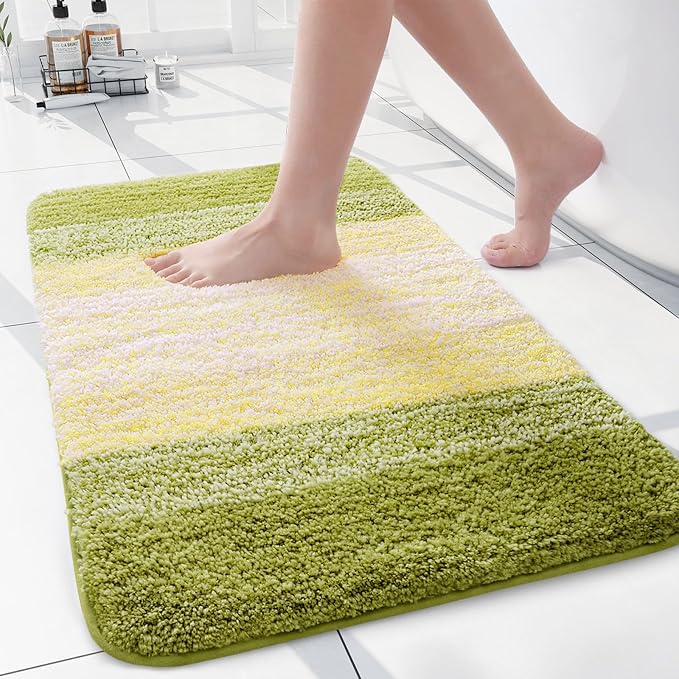 Arotive Microfiber Bathroom Rugs, Shaggy Soft and Absorbent Bath Rug, Non-Slip, Thick Plush Machine Washable Dry Bath Mats for Bathroom, Tub and Shower, 24x16, Olive Green, Rectangular