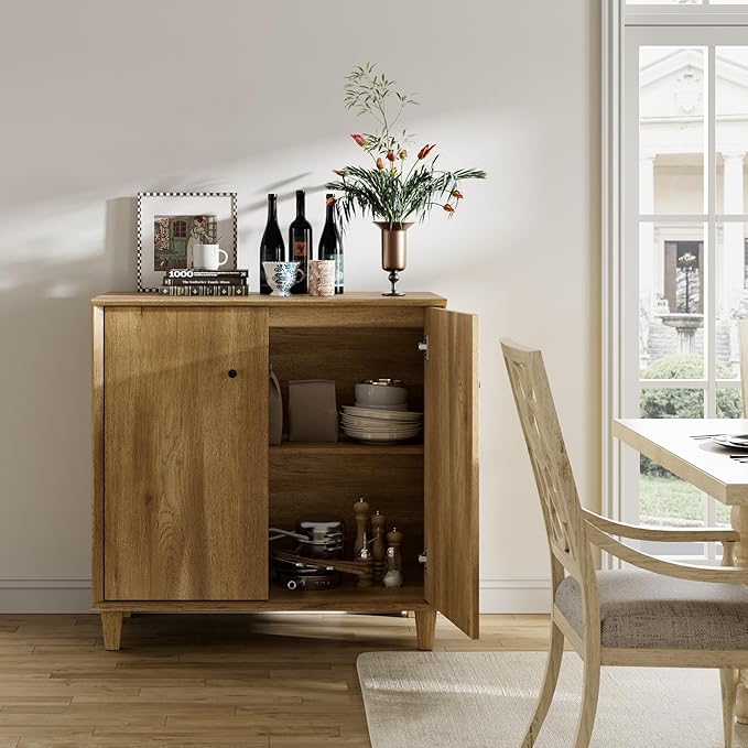 Sideboards Buffet Cabinet Wide Credenza Buffet Table with Adjustable Shelf, Modern Kitchen Accent Cabinet with Storage Compartments for Dining Room Living Room, Hallway, Oak Brown