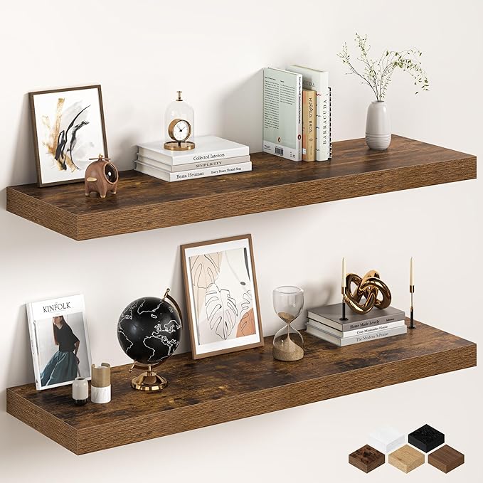 Floating Shelves 48Inch Long, 12 Inch Deep Floating Shelves for Wall, 48 x 12 Large Floating Shelf for Fireplace Mantel, 2" Thicked Wall Shelf for Living Room, Bedroom Storage, Rustic Brown, 2 Packs
