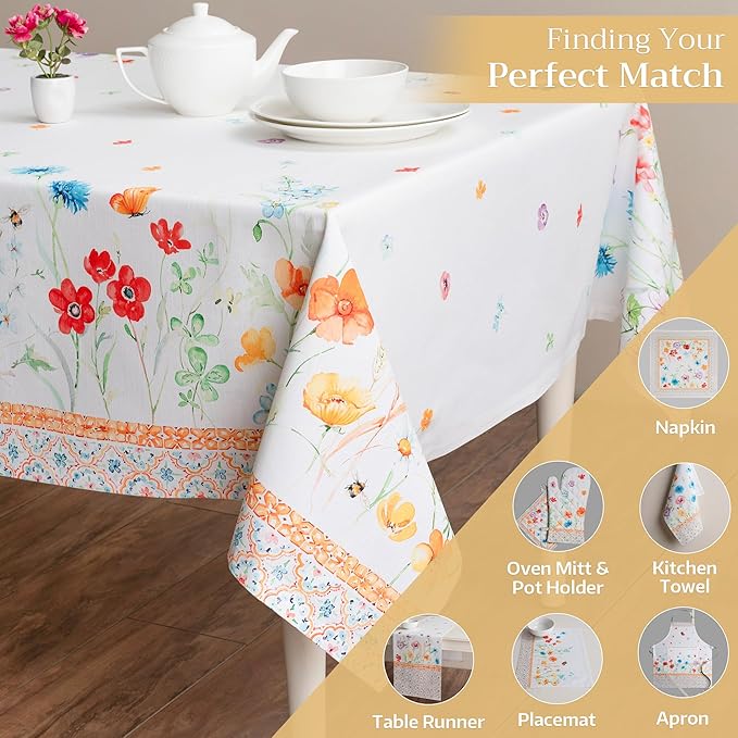 Maison d' Hermine Table Cloth Rectangle Table 100% Cotton 70 x 120 Inches Tablecloth Reusable Decorative for Dining Room Farmhouse Home Valentines Day Decorations Spring Summer - Summer Whisper