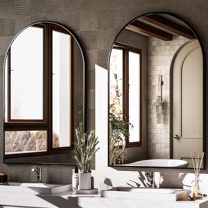 HARRITPURE 20"x28" Arched Bathroom Mirror, Wall Mounted Mirror, Black Arch Mirror, Aluminum Alloy Frame Wall Mirror for Living Room, Bedroom and Entryway