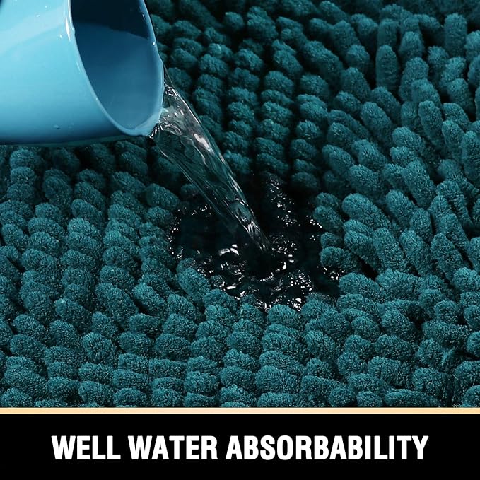 H.VERSAILTEX Bath Mat Non Slip Luxury Chenille Bathroom Runner Rug 24x47 Extra Soft Absorbent Shaggy Washable Dry Fast Area Carpet Mat, Tub - Dark Teal