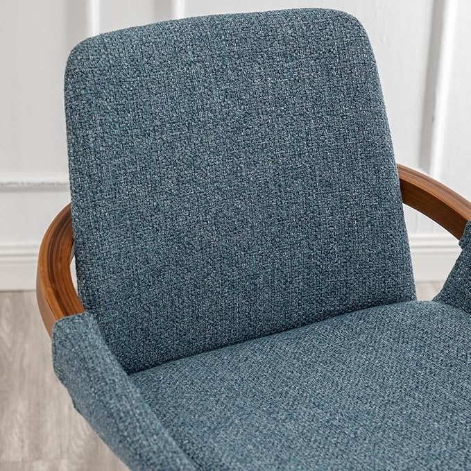 LUNLING 29.5" Bar Height Bar Stools Set of 2,Mid Century Modern Retro Bar Chairs Charcoal Blue Linen Look Fabric Upholstered and Walnut Wood Frame Barstools for Home Bar Furniture(Blue)