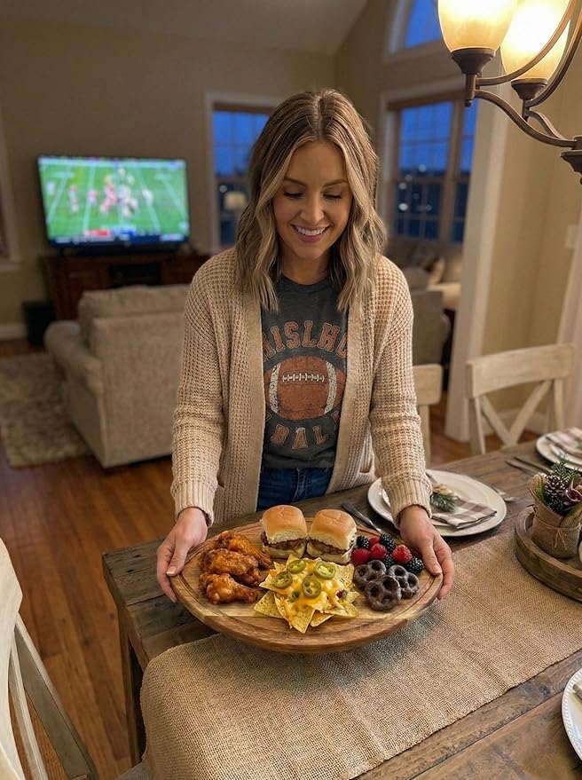 Football Shaped Cutting Board – 16X9.5 INCH – Acacia Wood Charcuterie Tray – Wooden Football Serving Platter for Super Bowl Parties, Tailgate Hosting & Gifts