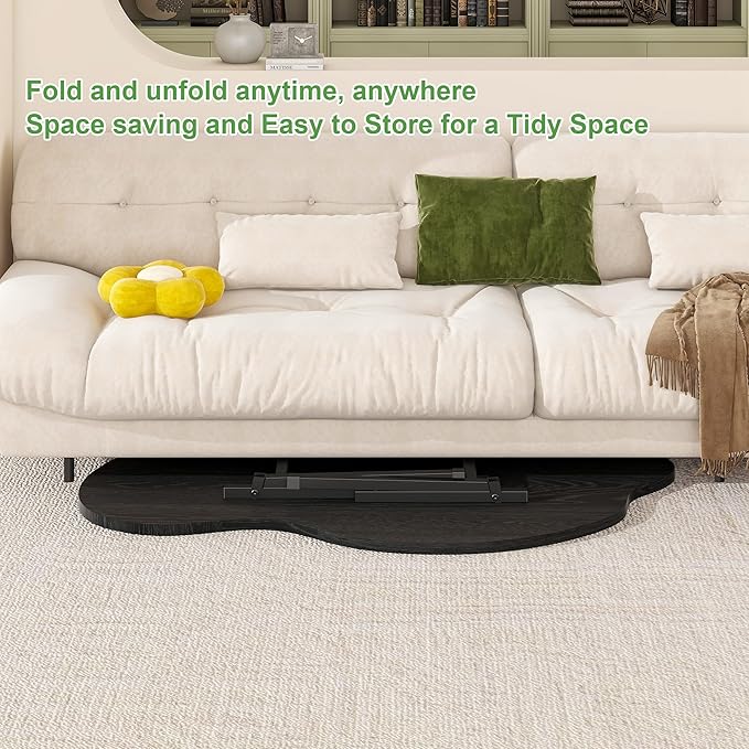 Foldable Coffee Table,Mid Century Modern Coffee Table Living Room Tables,Cloud Shape Irregular Center Table,Portable Folding Table for Small Spaces,Living Room,Bedroom,Entryway,Easy Assembly,Black