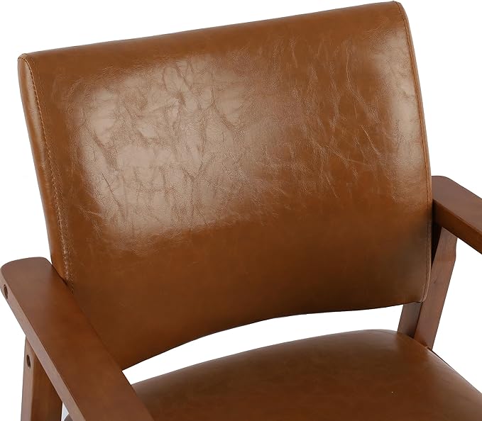NOBPEINT Mid-Century Dining Side Chair with Faux Leather Seat in Brown, Arm Chair in Walnut