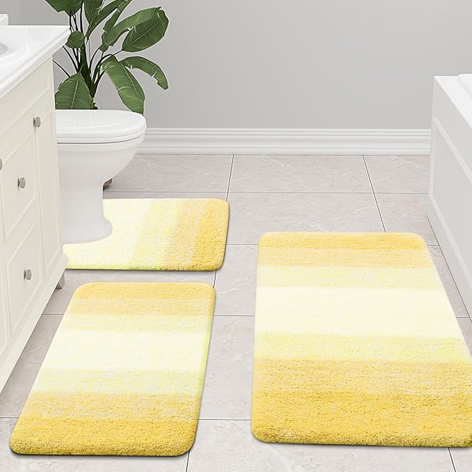 Arotive Microfiber Bathroom Rugs, Shaggy Soft and Absorbent Bath Rug, Non-Slip, Thick Plush Machine Washable Dry Bath Mats for Bathroom, Tub and Shower, 47x24, Light Yellow, Rectangular