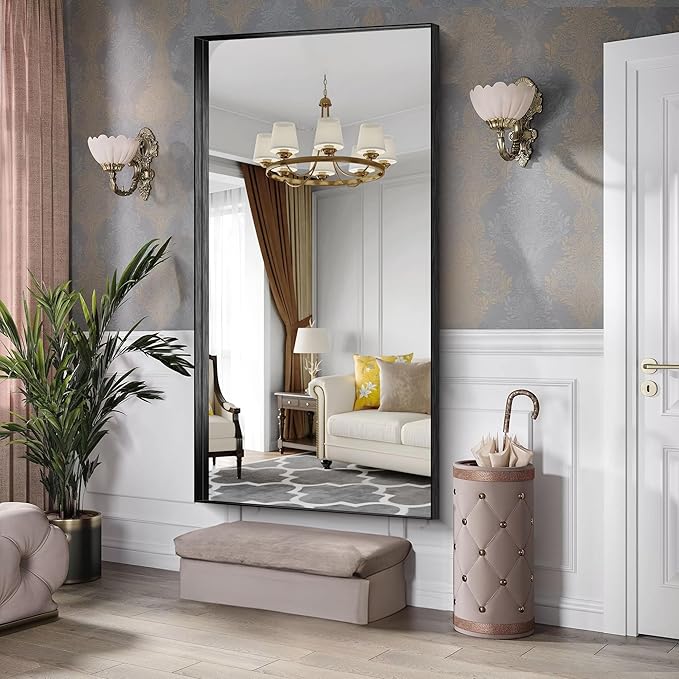CIRCUMI Black Bathroom Mirror, 72"x36" Rectangular Mirror with Deep Metal Frame, Brushed Finish, Tempered Glass, Large Mirror for Wall, Over 2 Sinks, Installed Vertically/Horizontally, Crystal-Clear