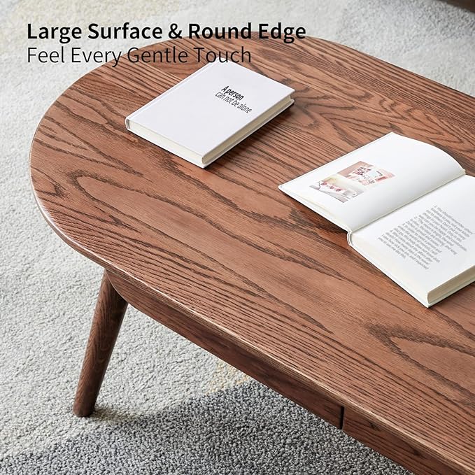 47.24" Solid Wood Coffee Table with 2 Hidden Storage Drawers, Easy Assembly Center Table for Living Room, Walnut Finish with Side Table Function (47.24" Coffee Table with Drawers)