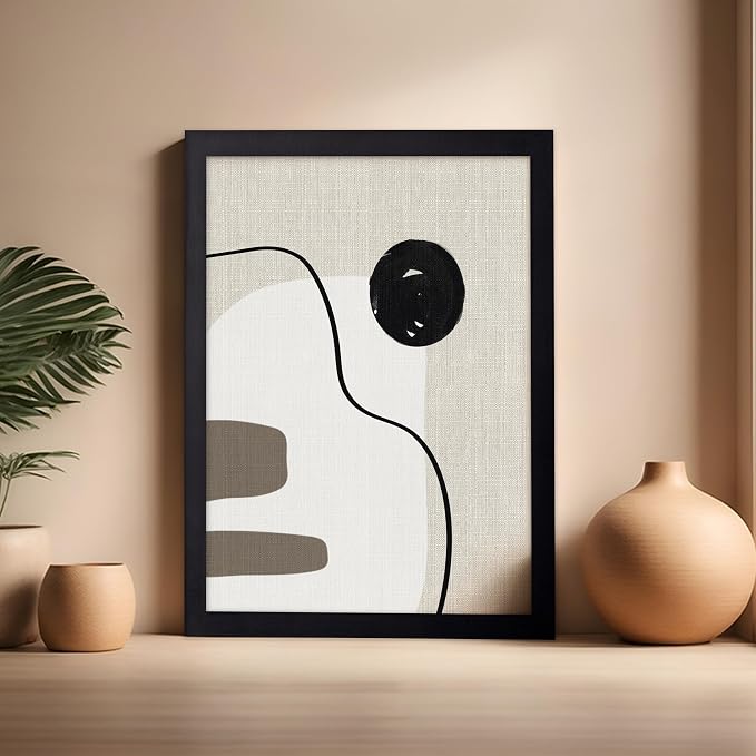 Poster Master Linen Shapes Poster – Lines on Linen Print – Chic Boho Art – Modern Abstract Artwork – Mid-Century Modern Piece – Great Bedroom or Living Room Decor – 16x20 Black Framed