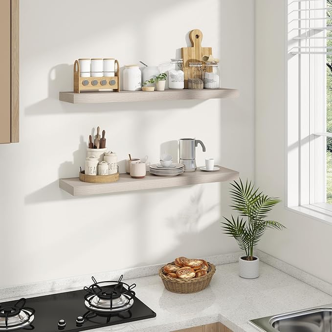Dreamland 36 Inches Floating Shelves for Wall, 8" Deep Long Floating Shelves Set of 2, Large Display & Storage Shelf, Wall Shelf for Bathroom Bedroom Living Room Kitchen Office, Grey