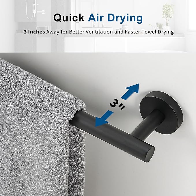 Matte Black Towel Bar, 18 Inch Towel Racks for Bathroom Wall Mounted, Thicken SUS304 Stainless Steel Heavy Duty Hand Towel Holder Organizer, Bathroom Accessories, Total Length 20.5 Inch