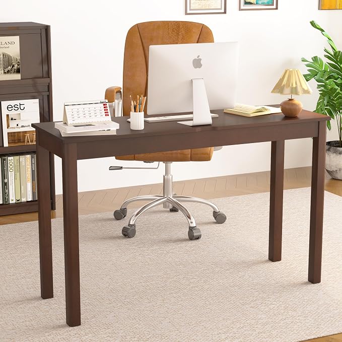 100% Solid Wooden Desk with Drawers - 47 x 16 Inch Mid Century Narrow Desk, Vintage Writing Desks with Drawers, Simple Work Study Table, Small Desks for Small Spaces, Walnut Color