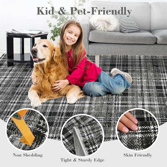 Washable Runner Rug 2x8 Runners for Hallways Non Slip Bath Mat Modern Soft Bedroom Rug Farmhouse Kitchen Rugs Entryway Rugs Stain Resistant Carpet for Laundry 2'x8' Black/Grey