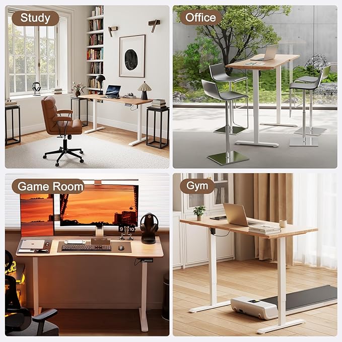 Solid Wood Electric Standing Desk 55"x23.6"Home Office Desk,Adjustable Workbench with 3 Stages Single Motor, Computer Workstation with T-Shaped Metal Bracket,Walnut Standing Table for Gaming(1 Box)