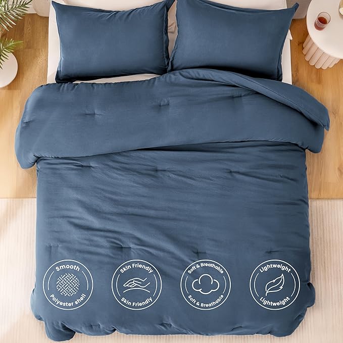 Love's cabin Navy Blue Twin/Twin XL Comforter Set, 2-Piece Prewashed Bed Set with 1 Comforter (66 x 90 in) & 1 Pillowcase, Lightweight & Breathable for All Seasons | Soft