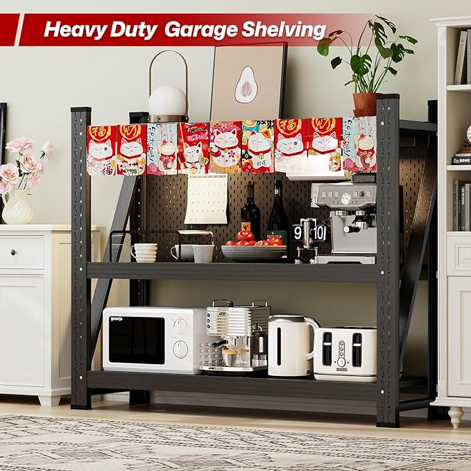 3000LBS Storage Shelves,Garage Shelving Heavy Duty,3 Tier Adjustable Metal Shelving Unit,Garage Storage Shelves for Garage,Warehouse,Basement,Pantry,Kitchen,36" W x 32" Hx20 D,Black