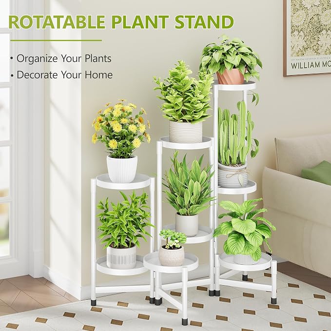 Cawukege 8 Tier Plant Stand Indoor, Tiered Plant Stand Outdoor for Multiple Plants, Corner Plant Shelf for Patio Balcony Porch Garden Living Room House,White