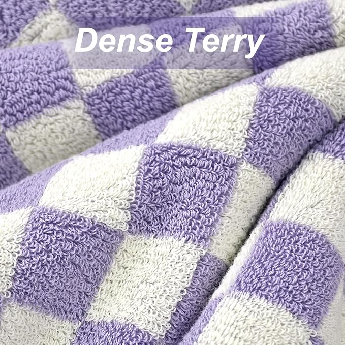 Jacquotha Shower Towels for Bathroom 27.5x55 Inches - Quick Dry Bath Towels Soft & Lightweight (2Pack), Cute Checkered Towel Sets Lilac, 520 GSM Absorbent Cotton