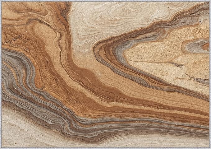 Beige Marble Streak Area Rug, Brown Gray Abstract Pattern Carpet, Washable Non Slip Low Pile Soft Thin, Living Room Bedroom Home Decor Mat 5x6ft