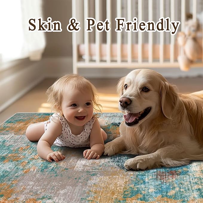 vivorug Washable Rug, Ultra Soft Area Rug 4x6, Non Slip Abstract Small Rug, Stain Resistant Rugs for Living Room Bedroom, Modern Fluffy (Rosy Clouds, 4'x6')