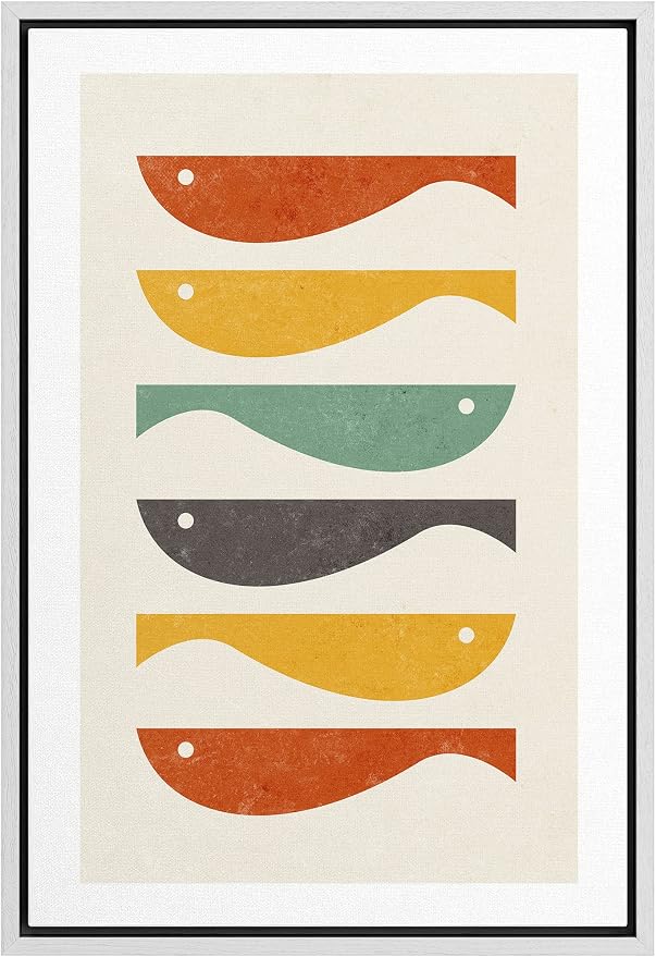 Woodrose Framed Canvas Print Wall Art Ocean Fish Nordic Silhouette Variety Animals Shapes Illustrations Modern Minimalist Chic Relax/Calm Multicolor for Living Room, Bedroom, Office - 16"x24" White