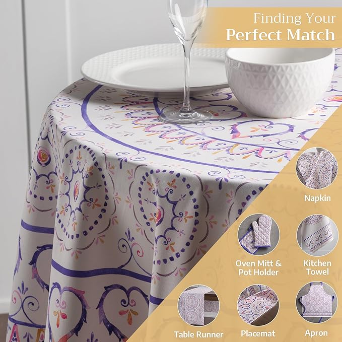 Maison d' Hermine Table Cloth Round Table 100% Cotton 69 Round Inches Tablecloth Reusable Decorative for Dining Room Farmhouse Home Valentines Day Decorations Spring Summer - Mandala