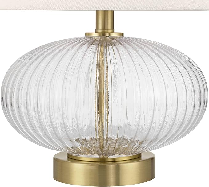 360 Lighting Darrah 20" High Small Mid Century Modern Accent Table Lamp USB Port Clear Glass Gold Brass Finish Single Off-White Shade Living Room Charging Bedroom Bedside Nightstand House Office