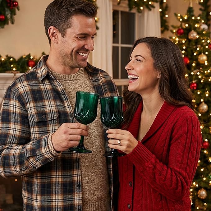Plastic Wine Glasses, Plastic Goblets Vintage Style Cordial Drinking Glasses for Valentine’s Day, Wedding Reception, Grand Event Party Supplies (12, Green)