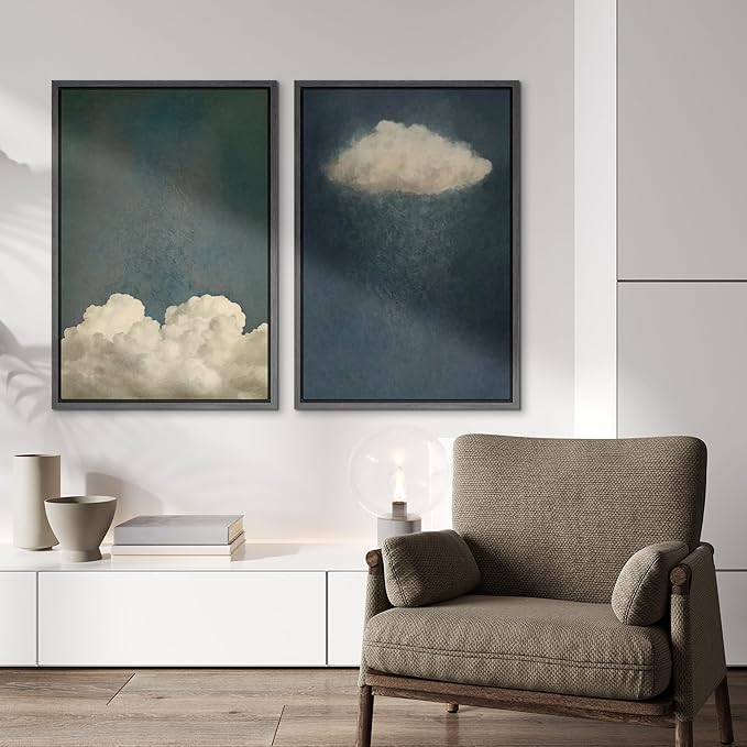IDEA4WALL Framed Canvas Print Wall Art Set Dreamy Cloud Abstract Cloudscape Illustrations Modern Art Decorative Coastal Cottage Seascape for Bedroom - 24"x36"x2 BLACK