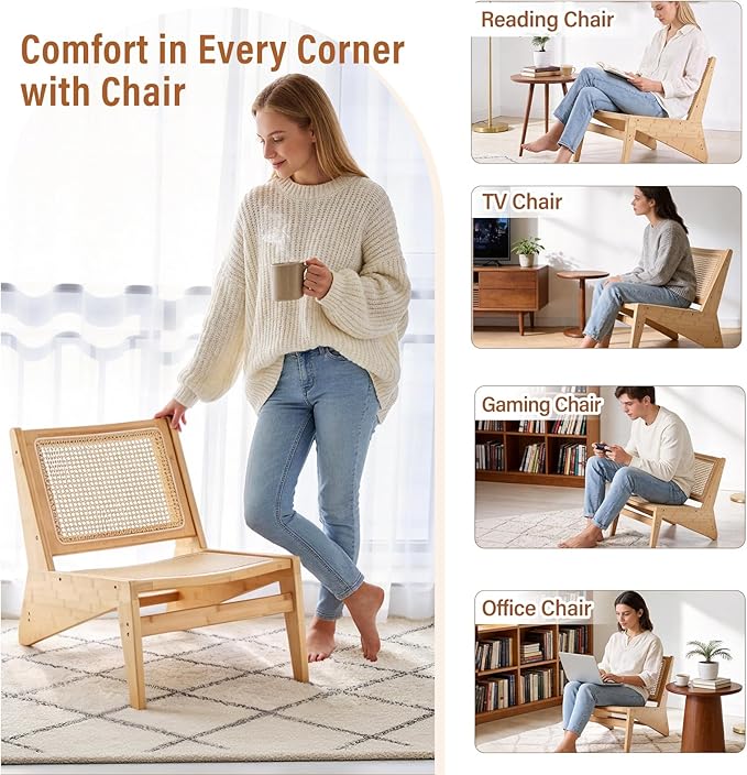 MBOOYOME Mid Century Modern Accent Chair Set of 2 for Living Room, Low Armless Lounge Chair with Solid Wood Frame, Comfy Armchair for Bedroom and Balcony, Wood