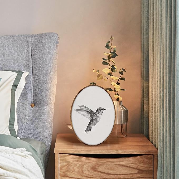 DILSJ Vintage Hummingbird Sketch Oval Wall Art Decor, Rustic Farmhouse Hummingbird Canvas Wall Art Framed, Neutral Bird Hanging Decorations for Home Living Room Bedroom, 11x8.5 Inch