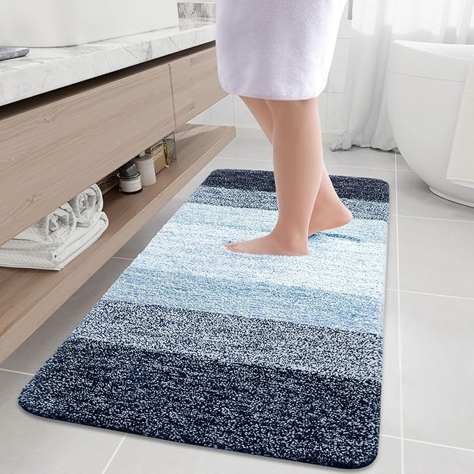 Arotive Microfiber Bathroom Rugs, Shaggy Soft and Absorbent Bath Rug, Non-Slip, Thick Plush Machine Washable Dry Bath Mats for Bathroom, Tub and Shower, 54x24, Dark Blue, Rectangular