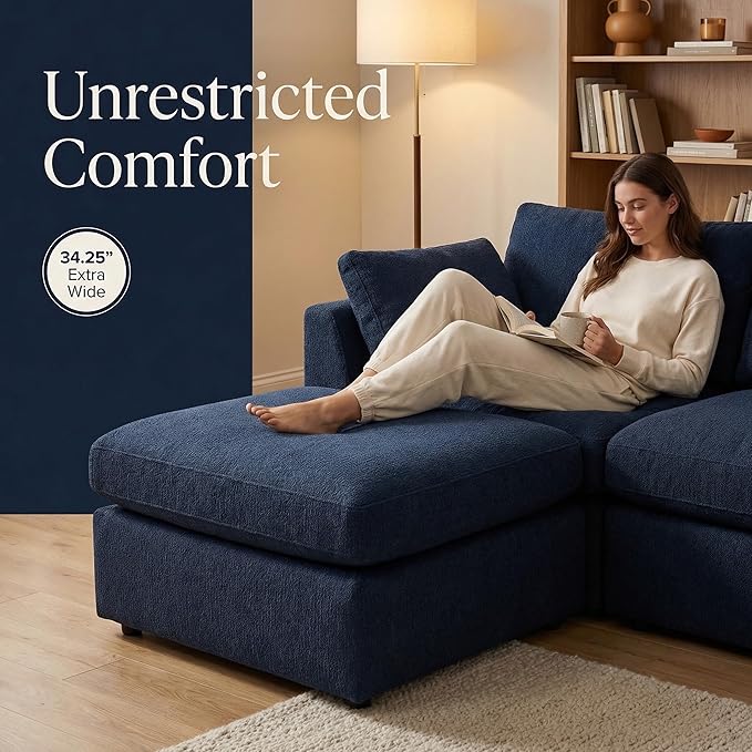 GRAVFORCE Oversized Chair with Ottoman, Comfy Upholstered Chaise Lounge Chair, Accent Indoor Reading Chairs for Living Room, Bedroom (Blue)