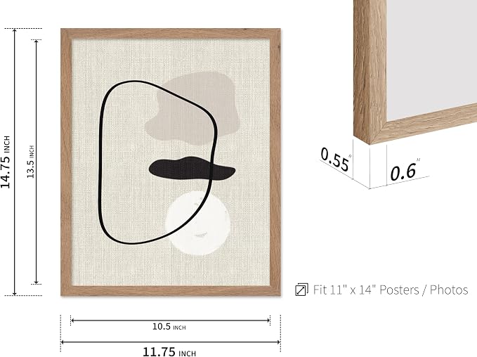 Poster Master Shapes on Linen Poster – Linen Print – Chic Boho Art – Abstract Shapes Artwork – Mid-Century Modern Piece – Great Bedroom or Living Room Wall Decor – 11x14 Beige Framed