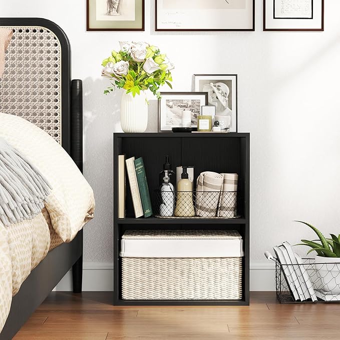 Giantex Bookshelf and Bookcase Set of 2, 2-Cube Storage Shelf W/Large-Capacity Open Storage Space for Living Room Bedroom Study Office Multi-Functional Furniture Display Cabinet, Black