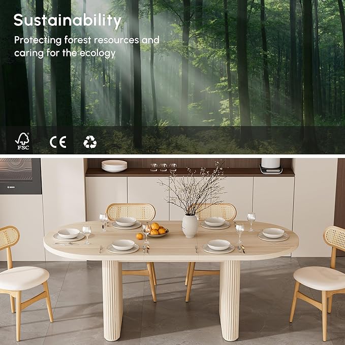 homary Oval Extendable Dining Table 63"–79", Japandi Wooden Kitchen & Dining Room Table for 4–6 with Pedestal Base (Table Only)