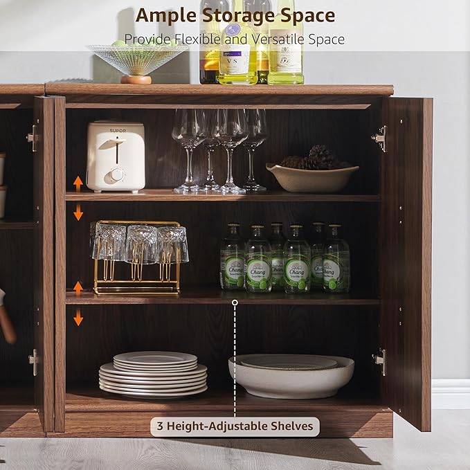 ACCOHOHO Buffet Cabinet with Storage&Arched Doors,31.5 Inch Wood Sideboard with Adjustable Shelf,Modern Coffee Bar Tables Accent Cabinets for Living Room,Kitchen Or Entryway (Brown, 1 Piece)