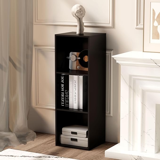 3 Cube Storage Organizer, 3 Tier Cube Low Bookcase Freestanding Storage Display Organizer, Three-Cubes Open Shelf Bookshelf for Home Office (Black, 3-Cube)
