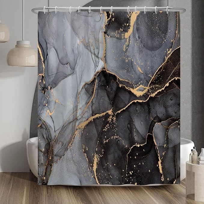 Baocicco Gray and Gold Marble Shower Curtain Modern Luxury Abstract Shower Curtains Decorative for Bathroom Bathtubs Waterproof Fabric Shower Curtain with Hooks 60x72 Inches