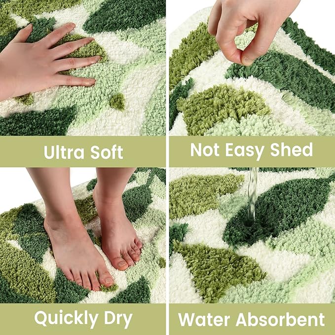 Hi Space Bathroom Rugs 24x16IN Blue Leaves Bath Mat for Bathroom Non Slip Machine Washable Soft Microfiber Absorbent Cute Bath Rug Plush for Tub Shower Sink Fluffy Home Decor Accessories