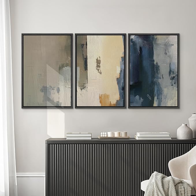 SIGNWIN Framed Canvas Print Wall Art Set Modern Neutral Color Block Abstract Illustrations Modern Art Decorative Boho Relax/Zen Nordic for Living Room, Bedroom, Office - 16"x24"x3 Black