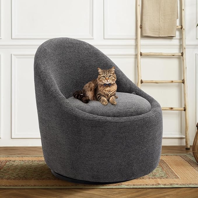 COLAMY Swivel Accent Chair Set of 2, 360° Swivel Chair with Hidden Storage, Modern Small Barrel Swivel Armchair for Living Room/Bedroom, Dark Grey