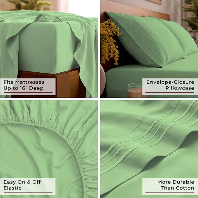 Mellanni Twin XL Sheets Set - 3 PC Iconic Collection Bedding - Hotel Luxury, Extra Soft, Cooling Bed Sheets - Wrinkle, Fade, Stain Resistant (Twin Extra Long, Pistachio)