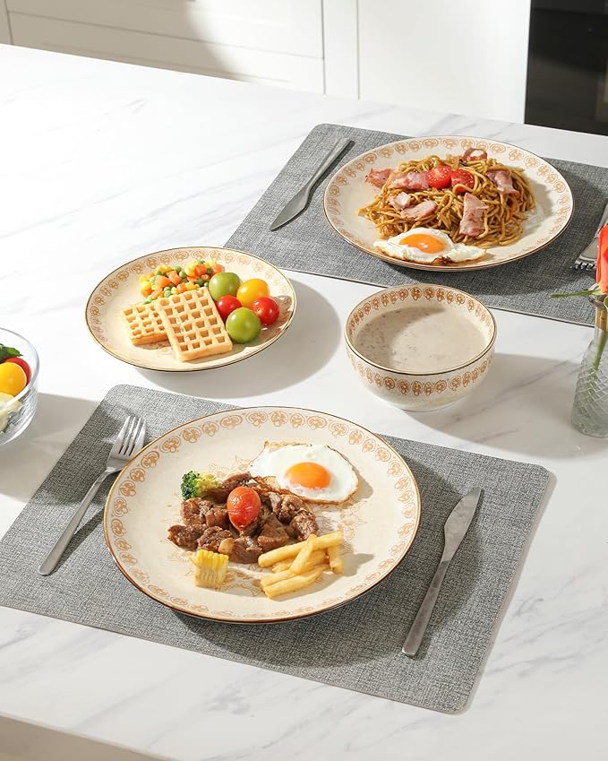 Sweejar Dinnerware Sets Service for 4, 12 pcs Porcelain Plates and Bowls for Kitchen, Housewaring Gift, Chip and Scratch Resistant Dish Set, Handmade Dishwasher and Microwave Safe Plate Set, Bohemian